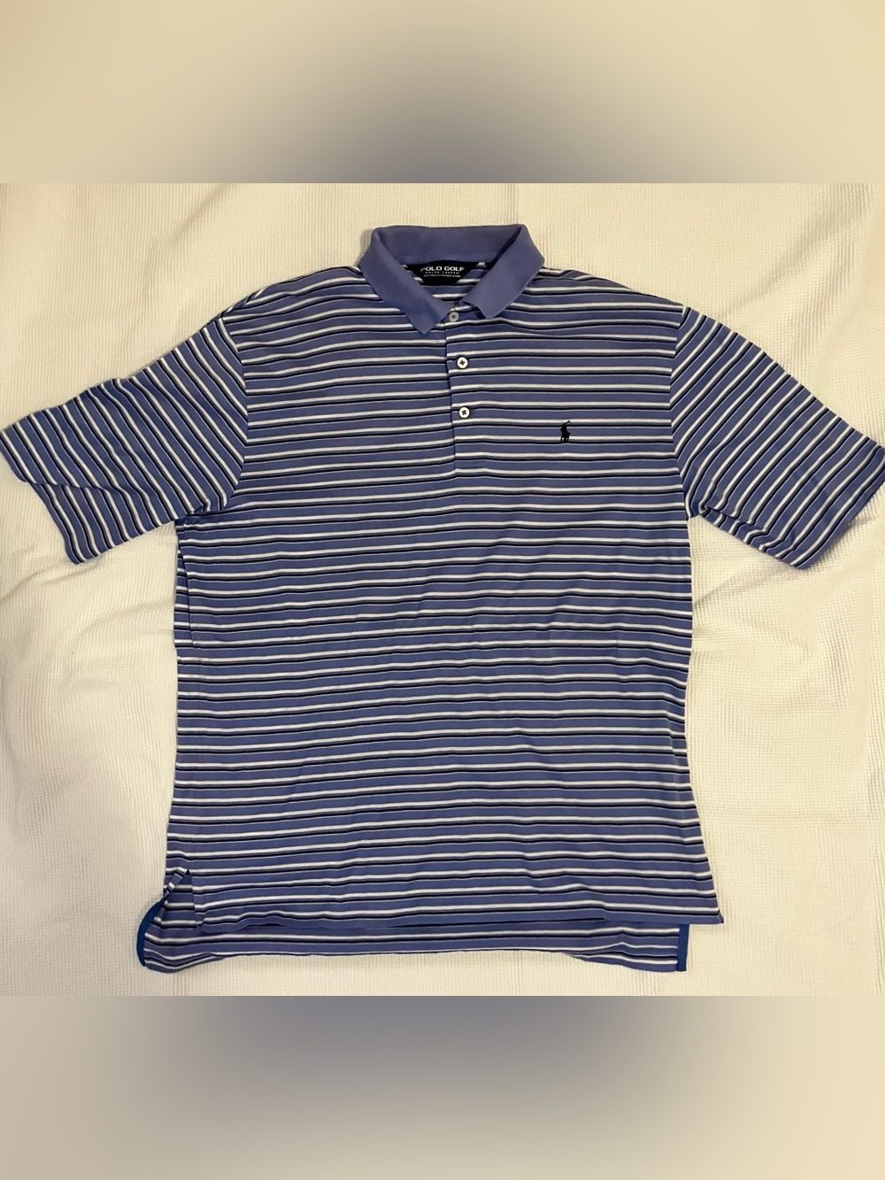 Vintage 90s Polo Golf Ralph Lauren Light Blue Stripe Polo Shirt-Mens M (EUC)